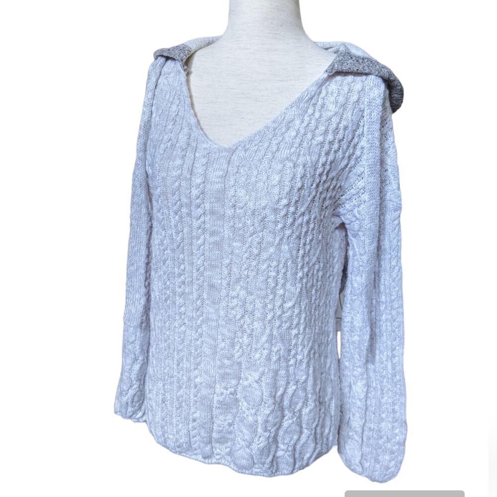 Democracy Hooded Pullover V-neck Sweater S